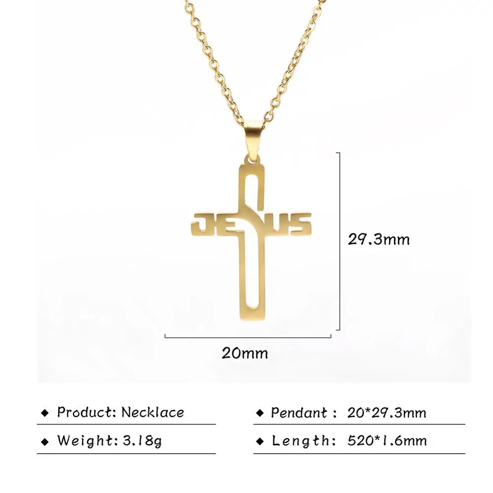 My Shape Jesus Cross Necklaces for Women Men Stainless Steel Pendant Necklace Choker Religious Christian Jewelry Christmas Gift - Buy Gifts 4 You by NX3