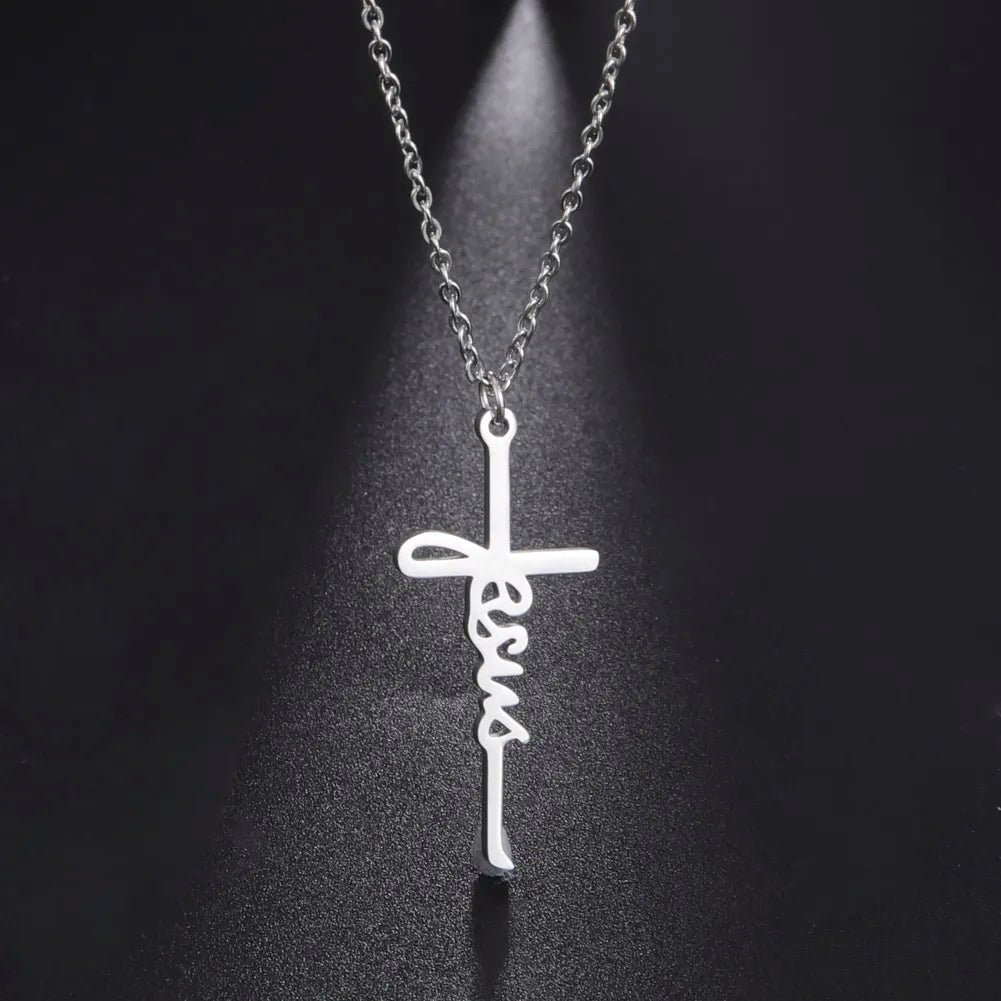 My Shape Jesus Cross Necklaces for Women Men Stainless Steel Pendant Necklace Choker Religious Christian Jewelry Christmas Gift - Buy Gifts 4 You by NX3