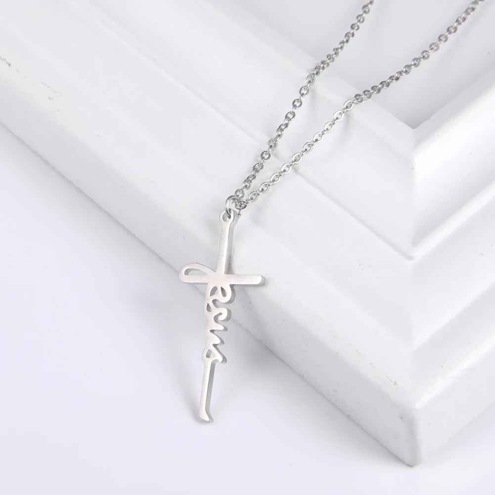 Skyrim Jesus Cross Pendant Necklace for Women Men Stainless Steel Neck Chains Religious Christian Savior Faith Jewelry Gifts - Buy Gifts 4 You by NX3