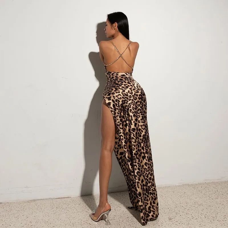 Leopard Dress with Skinny Spaghetti Strap & Split - Buy Gifts 4 You by NX3