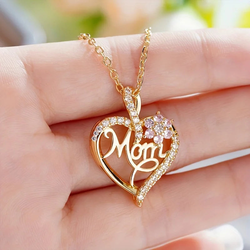 Mom Heart Pendant Necklace With Rose Gift Box For Mom Birthday Christmas Romantic Gift 2023 New In Fashion Luxury Zirocn Jewelry - Buy Gifts 4 You by NX3