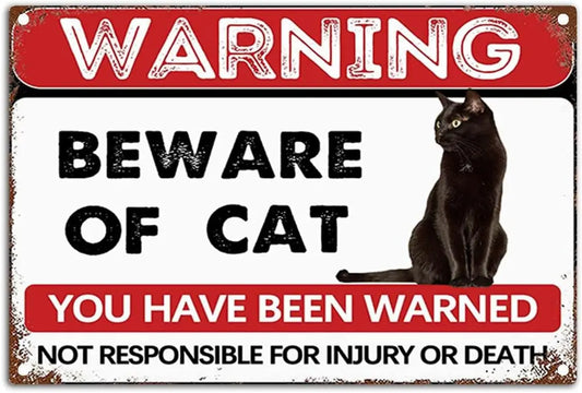 Retro Warning Animal Sign - Beware of Cat Tin Sign - Vintage Metal Signs Home Wall Decor-12x8inch-Tin Sign - Buy Gifts 4 You by NX3