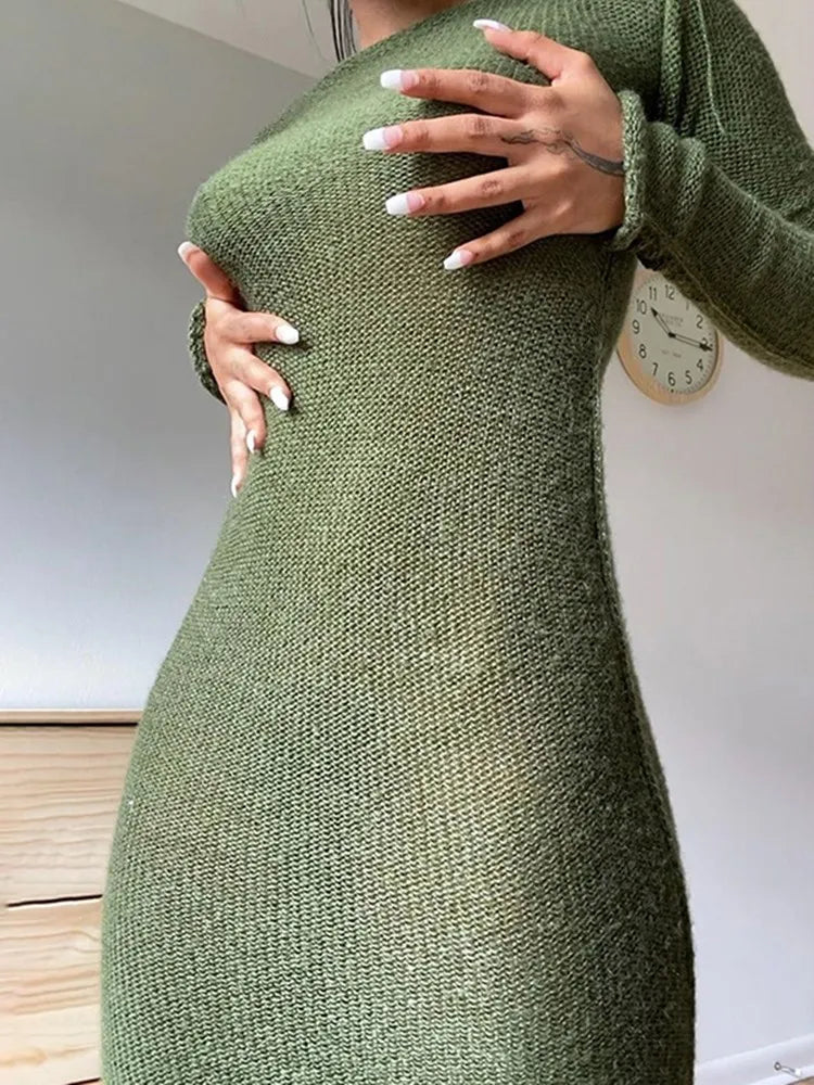 Knitted Grunge Sleeved O-neck Long Maxi Dress - Buy Gifts 4 You by NX3