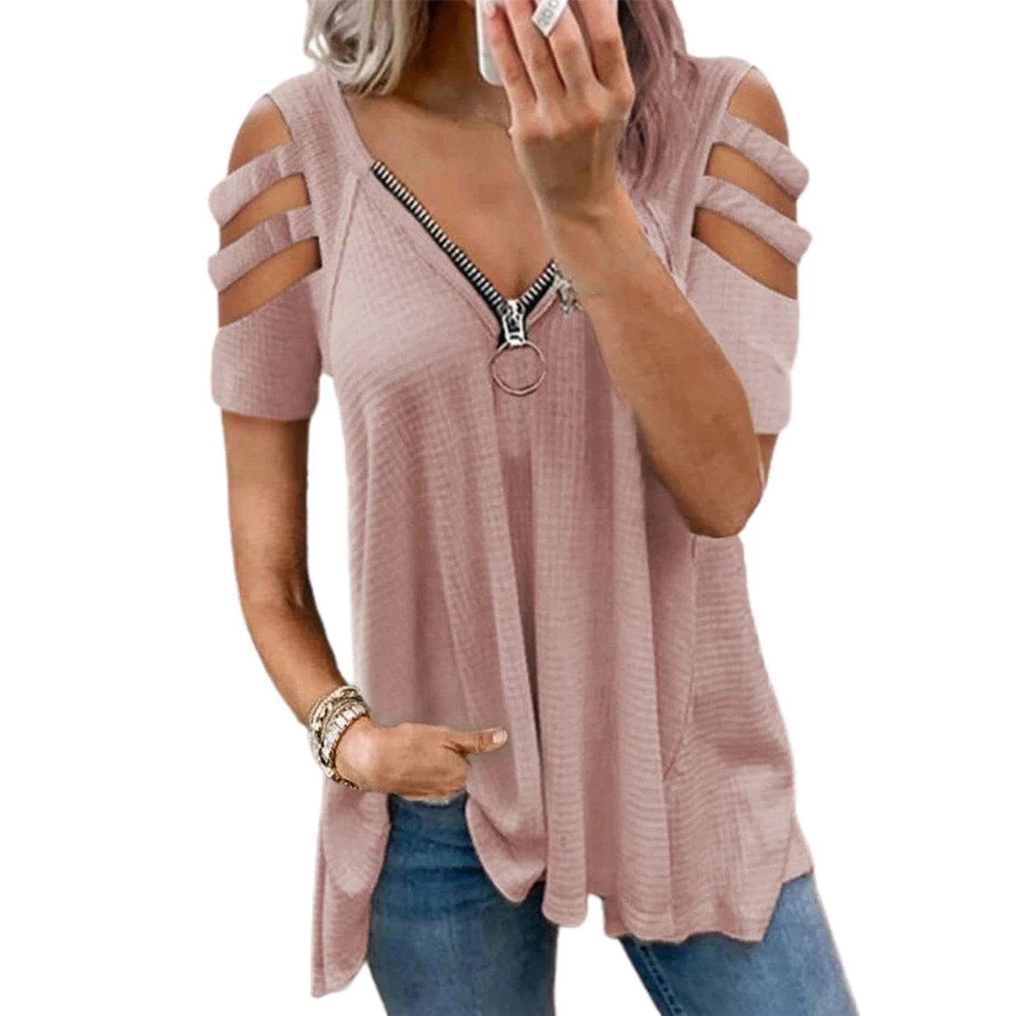 Flared Sleeve Mesh Solid Blouse - Buy Gifts 4 You by NX3