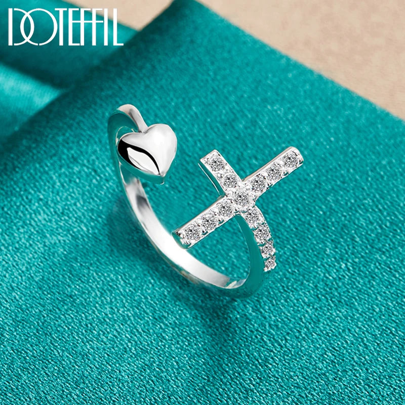 Cross AAA Zircon Heart Ring Silver Color For Women Man Fashion Wedding Engagement Party Charm Jewelry - Buy Gifts 4 You by NX3