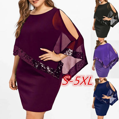 Elegant Sequined Plus Size Dress Overlay Asymmetric Chiffon Party Dress - Buy Gifts 4 You by NX3