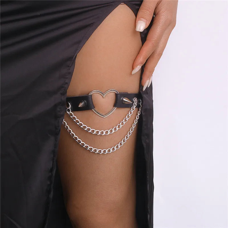 Garter Belt Leg Chain Leather Elastic For Goth Heart - Buy Gifts 4 You by NX3