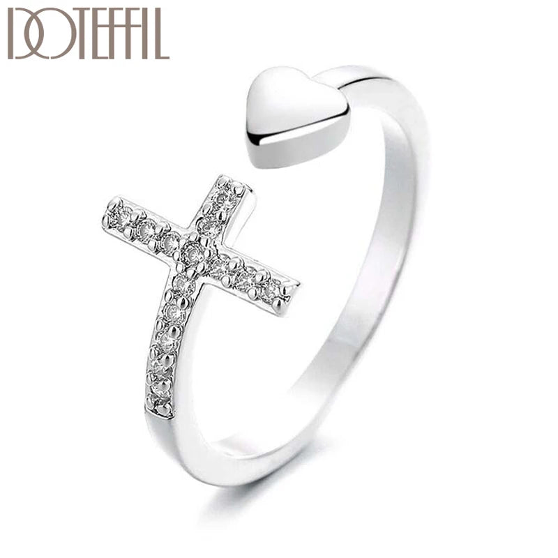 Cross AAA Zircon Heart Ring Silver Color For Women Man Fashion Wedding Engagement Party Charm Jewelry - Buy Gifts 4 You by NX3