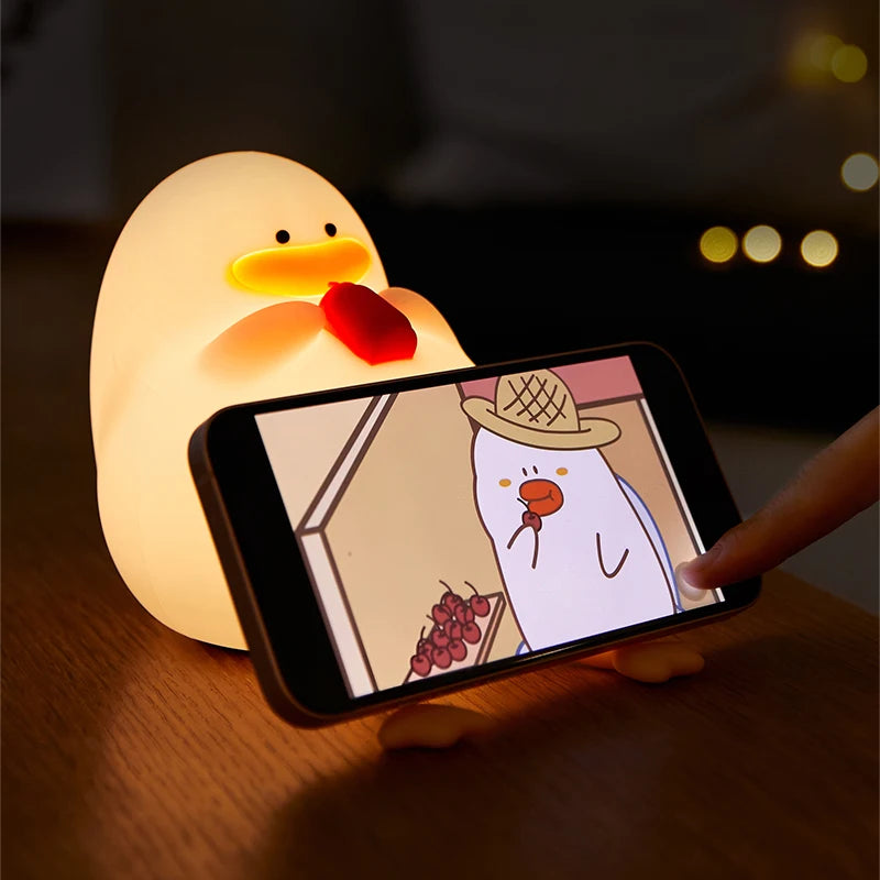 LED Night Light Rechargeable Duck Night Lamp Silicone Dimmable Lamps Bedside Nightlights Room Decor Kids Gift