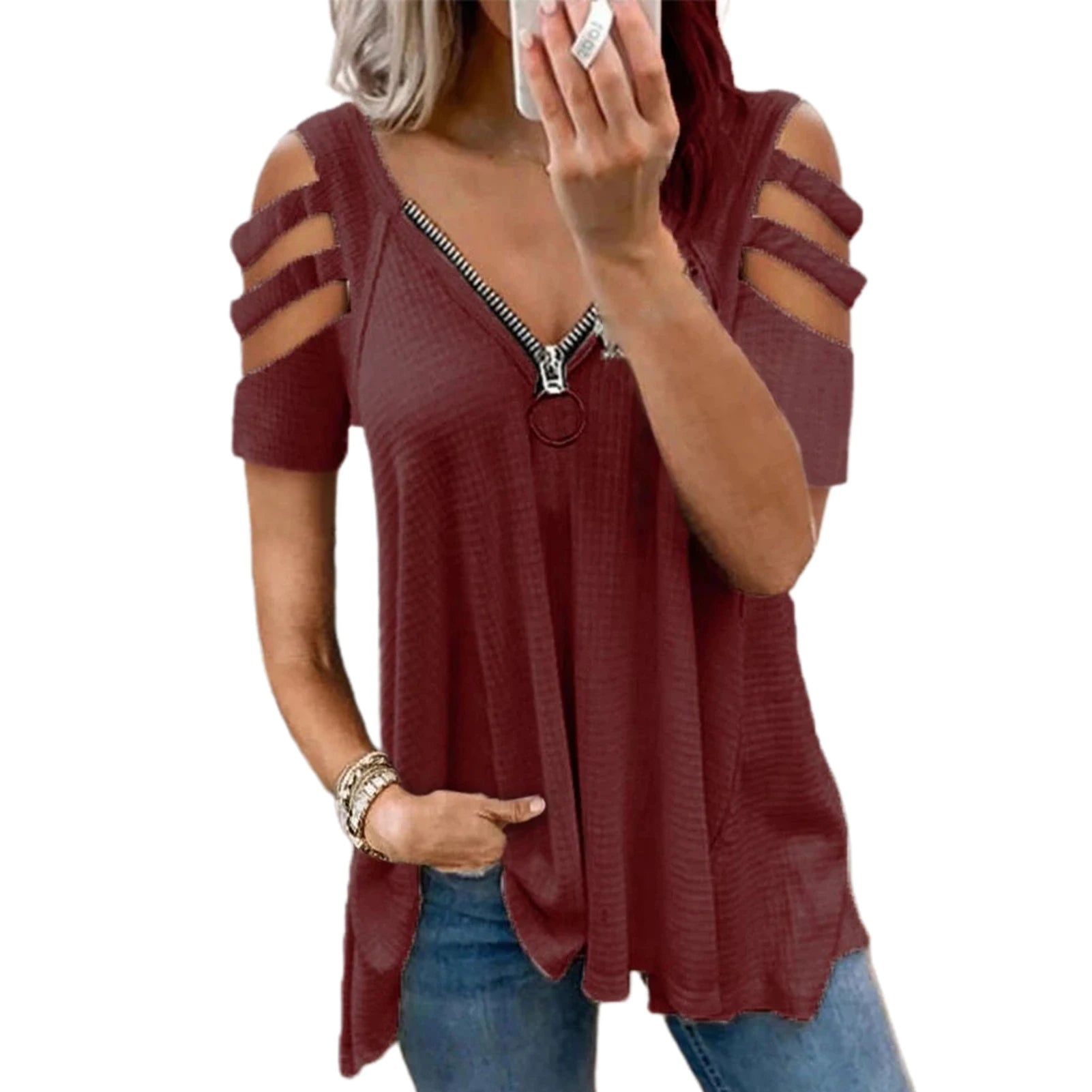 Flared Sleeve Mesh Solid Blouse - Buy Gifts 4 You by NX3