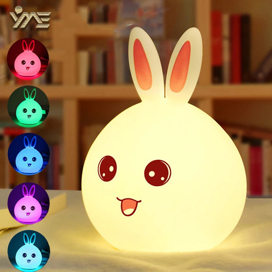 Night Light for Kids Room Cute Bunny Lamp Gifts for Nursery Girls Boys Toddler Kawaii Room Decor USB Silicone Rabbit Night Light