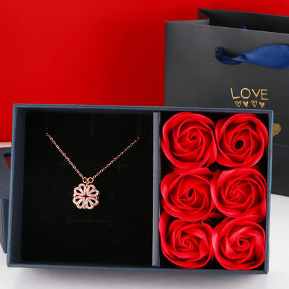 Luxury 6 Rose Box Four Leaf Clover Pendant Necklace for Women Crystal Heart Magnetic Necklaces Mother's Day Gift - Buy Gifts 4 You by NX3