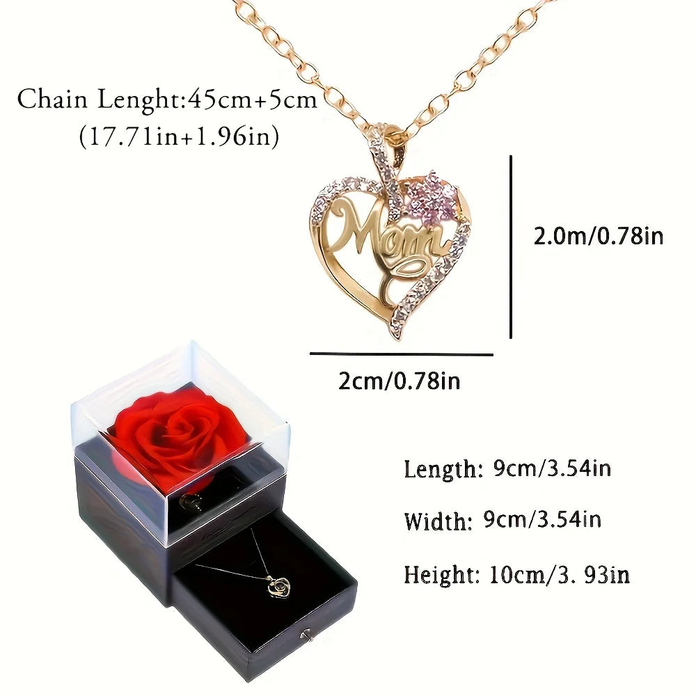 Mom Heart Pendant Necklace With Rose Gift Box For Mom Birthday Christmas Romantic Gift 2023 New In Fashion Luxury Zirocn Jewelry - Buy Gifts 4 You by NX3