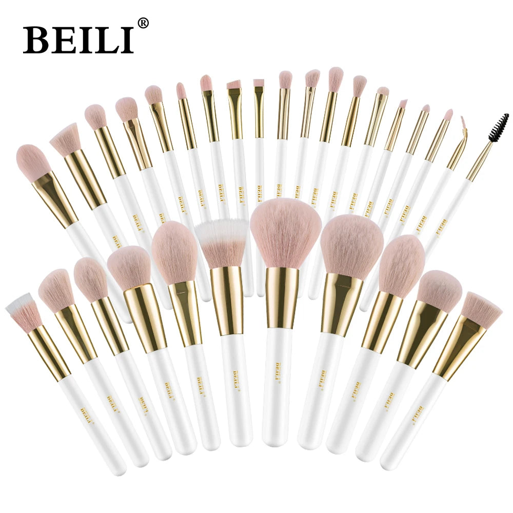 BEILI White Gold Makeup Brushes Professional Foundation Eyeshadow Powder High Quality Pink Synthetic Brush Set кисти для макияжа - Buy Gifts 4 You by NX3