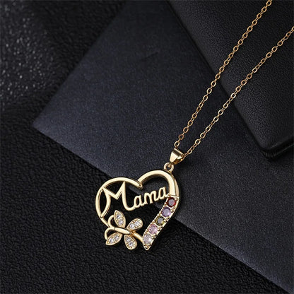 Fashion European and American cute mother's day mother necklace colorful heart butterfly exquisite collarbone chain charm gift - Buy Gifts 4 You by NX3