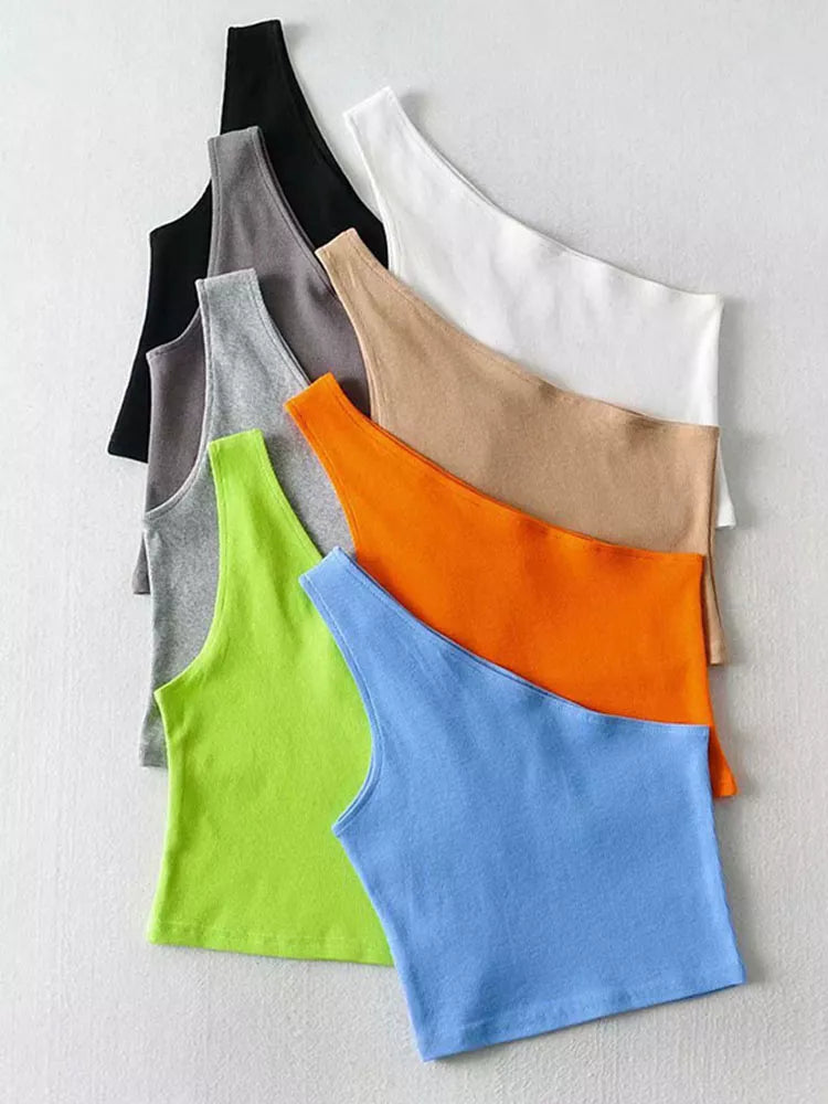 One Shoulder Cropped Tanks Top - Buy Gifts 4 You by NX3