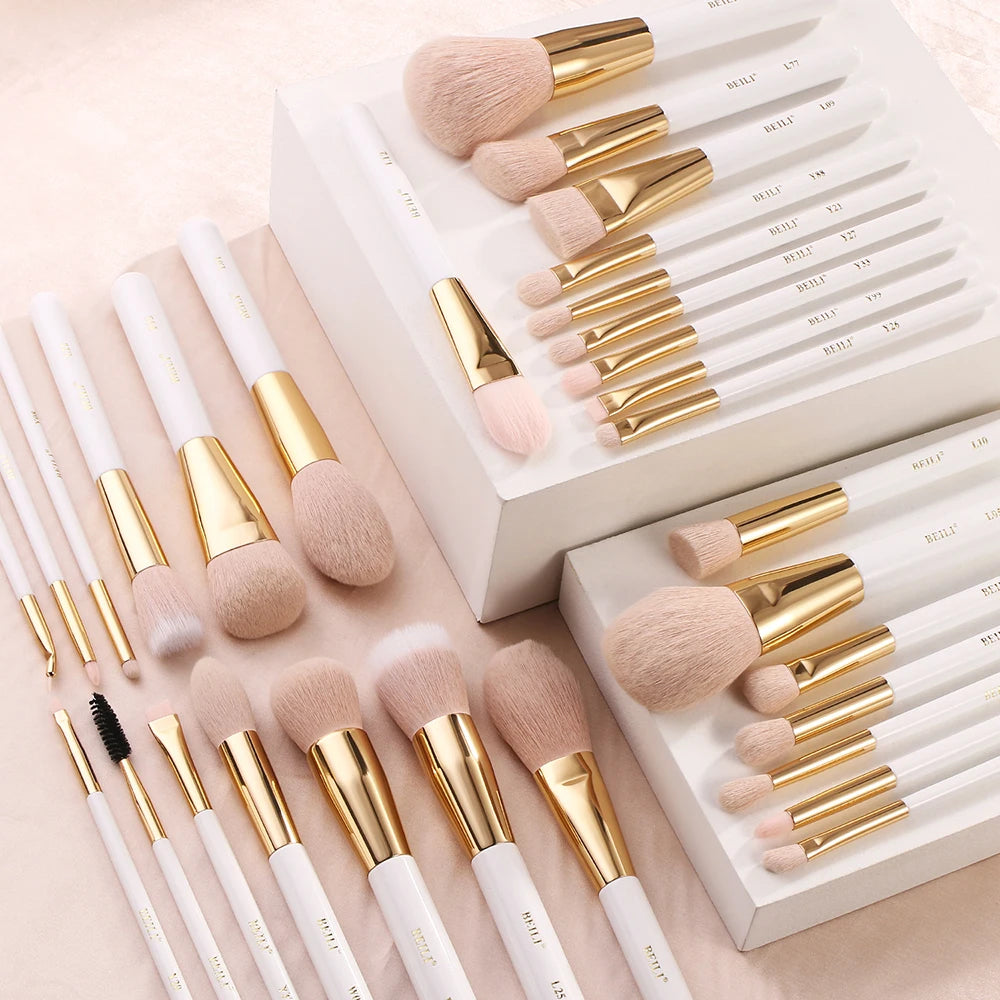 BEILI White Gold Makeup Brushes Professional Foundation Eyeshadow Powder High Quality Pink Synthetic Brush Set кисти для макияжа - Buy Gifts 4 You by NX3