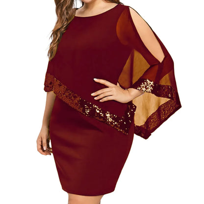 Elegant Sequined Plus Size Dress Overlay Asymmetric Chiffon Party Dress - Buy Gifts 4 You by NX3