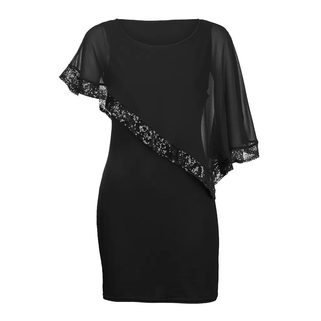 Elegant Sequined Plus Size Dress Overlay Asymmetric Chiffon Party Dress - Buy Gifts 4 You by NX3