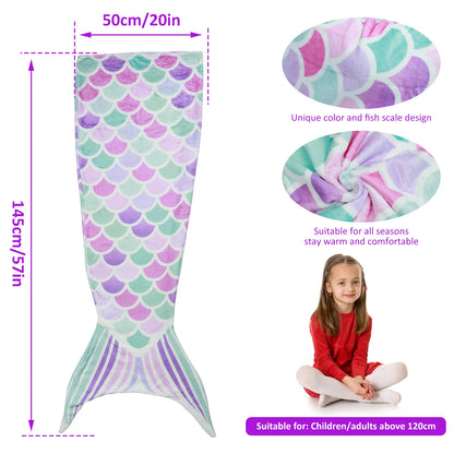 Mermaid Tail Blanket for Kids Flannel Sleeping Blanket Adult Children Universal Comfortable Mermaid Sleeping Blanket 50x145cm - Buy Gifts 4 You by NX3