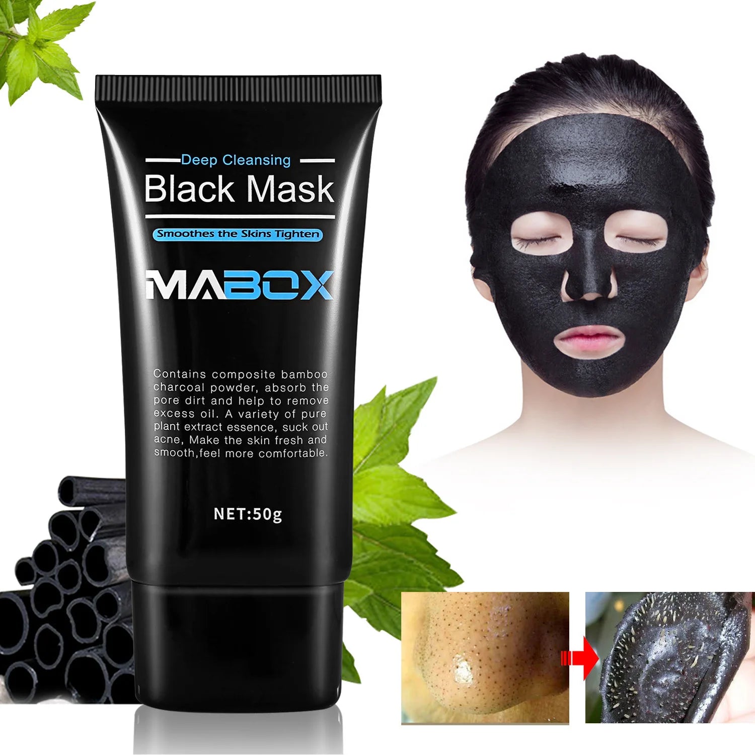 Mabox Deep Clean Blackhead Removal Mask Bamboo Charcoal Black Mask Deep Cleansing Peel Off Mask Pores Acne Treatment Oil-control - Buy Gifts 4 You by NX3