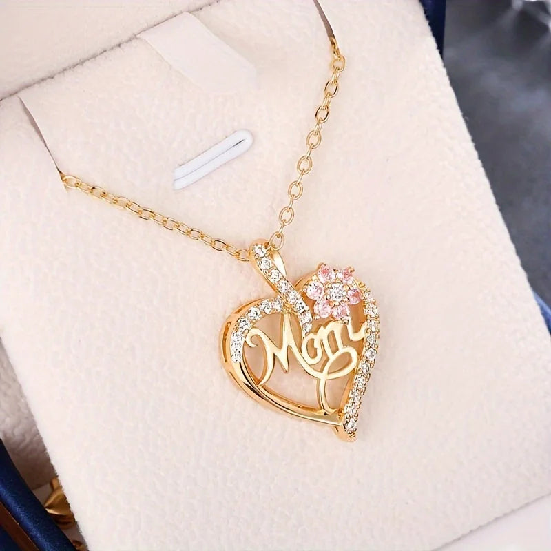 Mom Heart Pendant Necklace With Rose Gift Box For Mom Birthday Christmas Romantic Gift 2023 New In Fashion Luxury Zirocn Jewelry - Buy Gifts 4 You by NX3