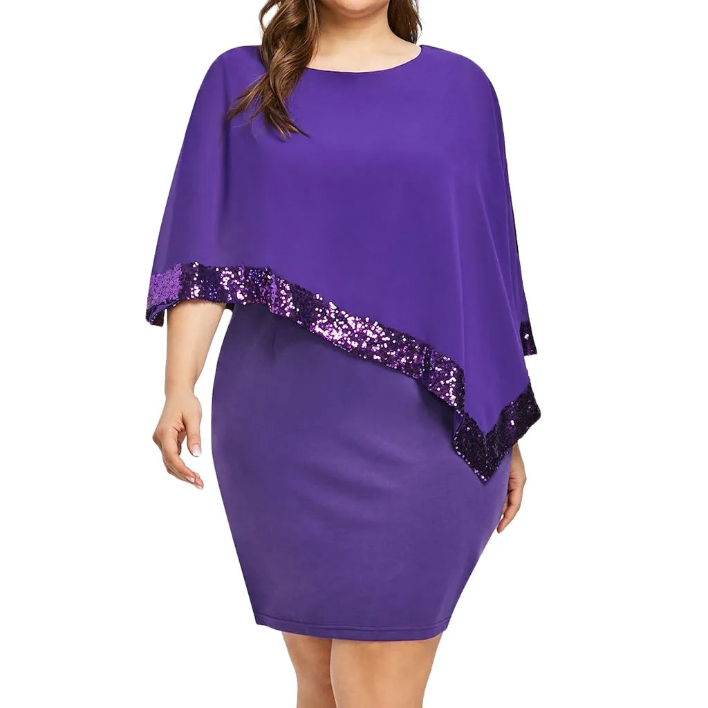 Elegant Sequined Plus Size Dress Overlay Asymmetric Chiffon Party Dress - Buy Gifts 4 You by NX3