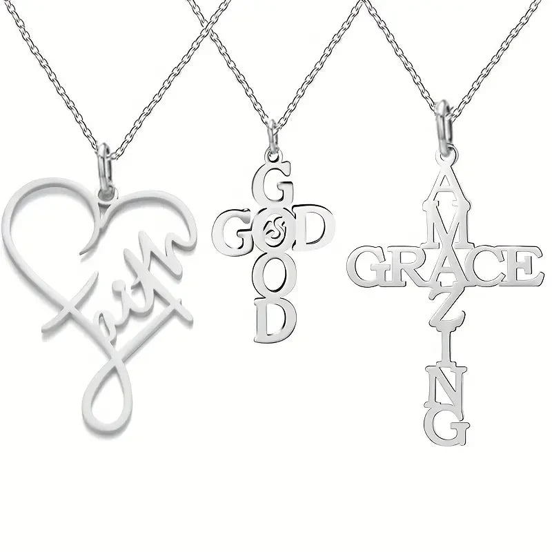 God Is Good, Faith, OR Fmazing Grace Cross Shape Pendant Necklaces - Buy Gifts 4 You by NX3