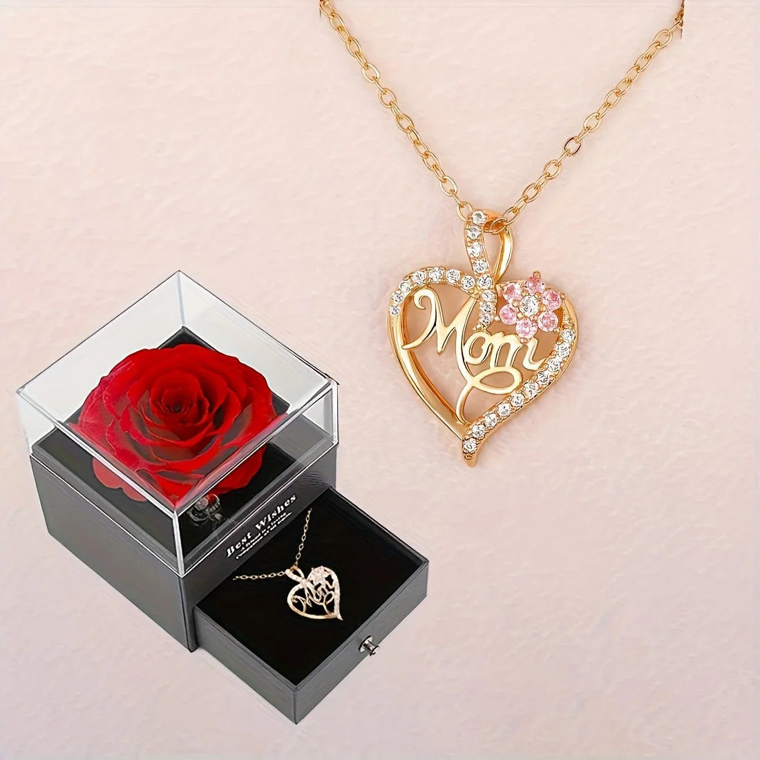 Mom Heart Pendant Necklace With Rose Gift Box For Mom Birthday Christmas Romantic Gift 2023 New In Fashion Luxury Zirocn Jewelry - Buy Gifts 4 You by NX3