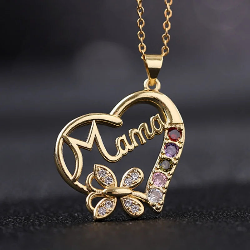 European and American Love Butterfly Alphabet MAMA Pendant Necklace for Women Personality Love Color Zircon Mother's Day Jewelry - Buy Gifts 4 You by NX3