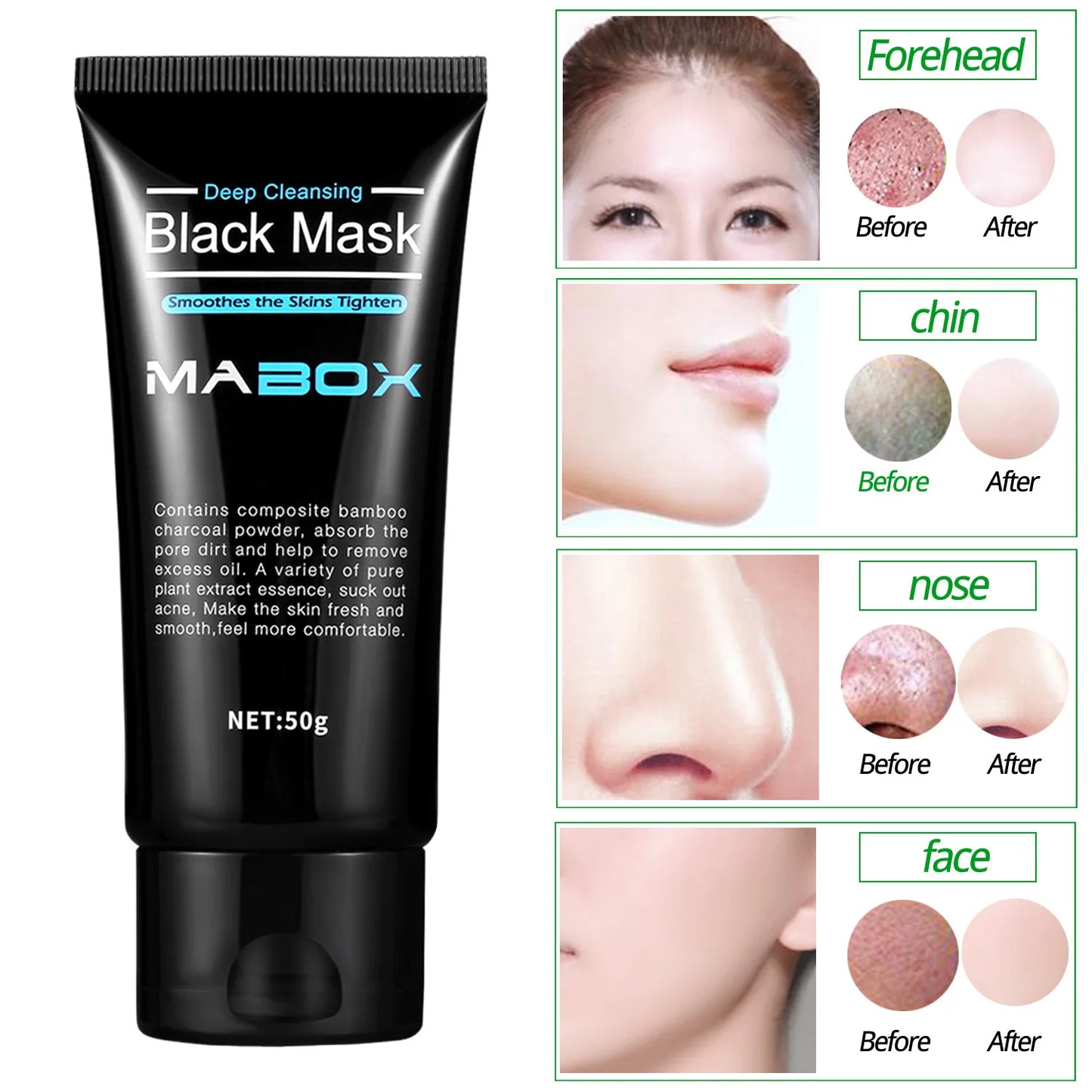 Mabox Deep Clean Blackhead Removal Mask Bamboo Charcoal Black Mask Deep Cleansing Peel Off Mask Pores Acne Treatment Oil-control - Buy Gifts 4 You by NX3