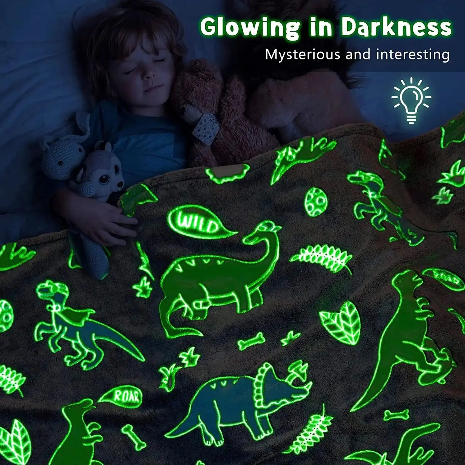 Unicorn or Dinosaur Plush Glow in the Dark Super Soft Blanket - Buy Gifts 4 You by NX3