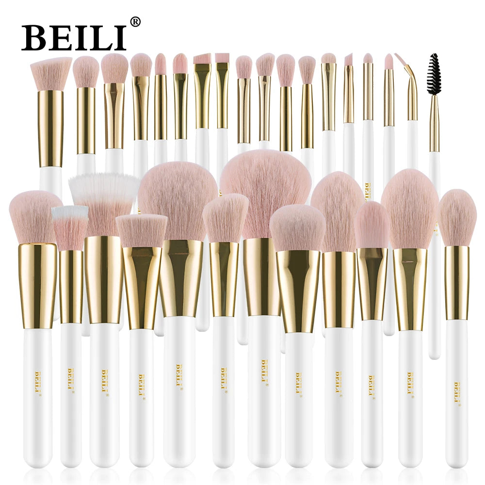 BEILI White Gold Makeup Brushes Professional Foundation Eyeshadow Powder High Quality Pink Synthetic Brush Set кисти для макияжа - Buy Gifts 4 You by NX3