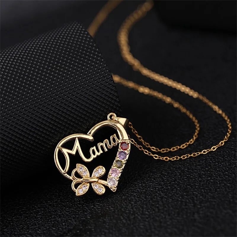 Fashion European and American cute mother's day mother necklace colorful heart butterfly exquisite collarbone chain charm gift - Buy Gifts 4 You by NX3