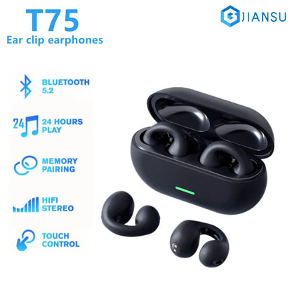 TWS Bluetooth 5.3 Wireless Bone Conduction Headphones T75 Clip Ear Music Noise Canceling Headset HD Call Sports Gaming Earphones - Buy Gifts 4 You by NX3