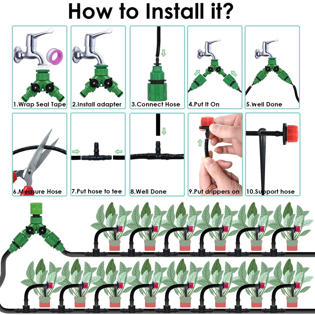 KESLA Garden 1/4'' Drip Irrigation Kit Automatic Watering System Nozzles for Farmland Bonsai Plant Flower Vegetable Greenhouse - Buy Gifts 4 You by NX3