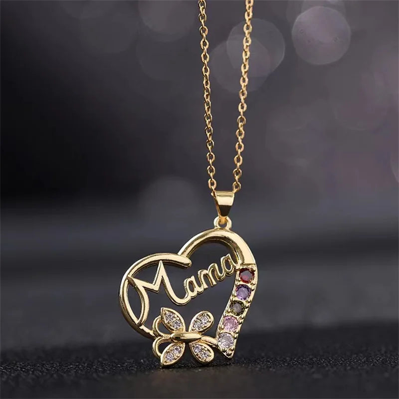 Fashion European and American cute mother's day mother necklace colorful heart butterfly exquisite collarbone chain charm gift - Buy Gifts 4 You by NX3