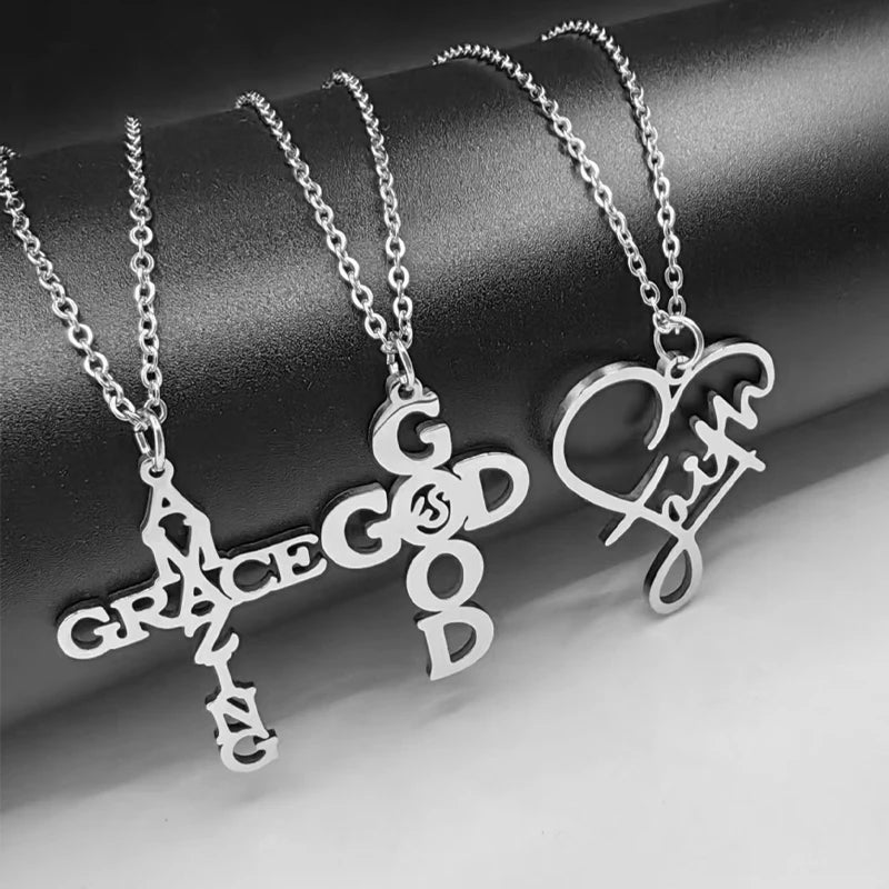 God Is Good, Faith, OR Fmazing Grace Cross Shape Pendant Necklaces - Buy Gifts 4 You by NX3